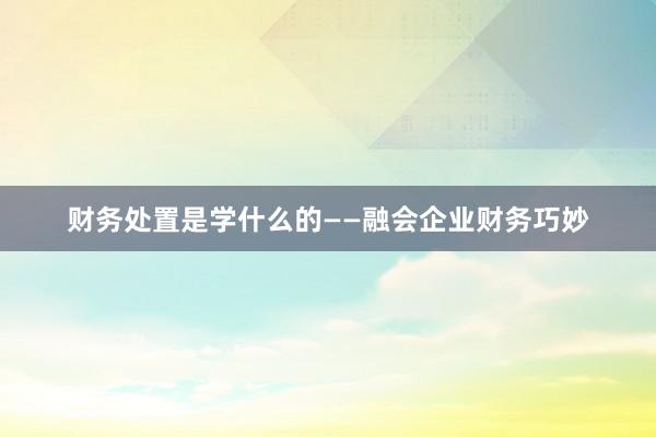 财务处置是学什么的——融会企业财务巧妙